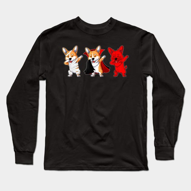 Corgi Dabing Horror Halloween T-shirt Long Sleeve T-Shirt by kimmygoderteart